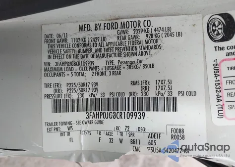 2012 Ford Fusion Sel from USA, damaged, VIN 3FAHP0JG8CR109939